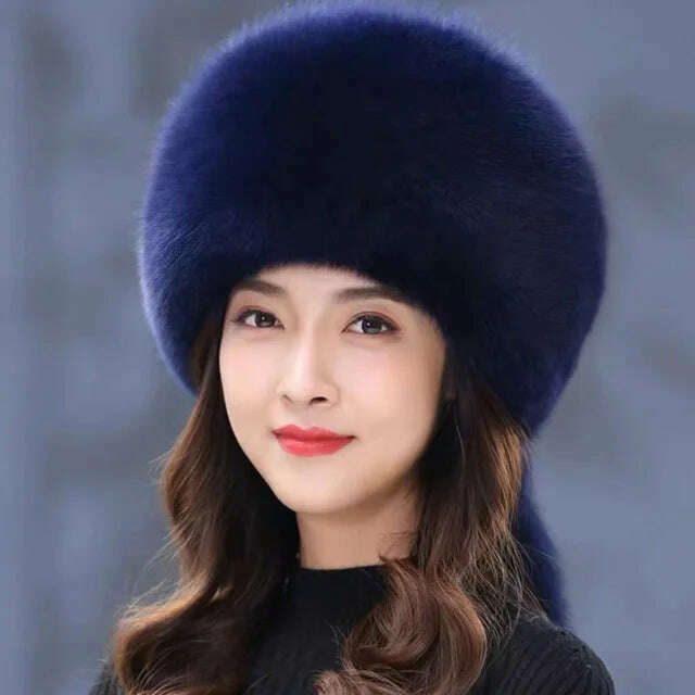 Real Fox Fur Hat Winter Natural Fur Snow Hat For Ladies Thick Outdoor Beanies Caps Russians Skiing Hats Bomber White Fur Caps - KIMLUD