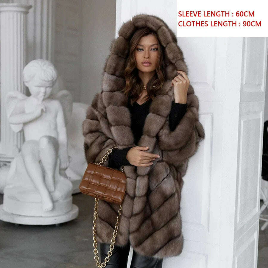 KIMLUD, Real Fur Coat Genuine Fox Fur Jacket Mid-Length Winter Jackets For Women Warm Fur Coat With Hood Best Selling Styles, 1 / L-BUST-105CM, KIMLUD Womens Clothes