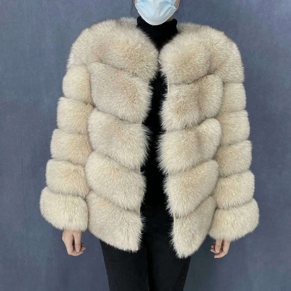 KIMLUD, Real fur coats Women Natural Real Fur Jackets Vest Winter Outerwear Women fox fur coat high quality fur Clothes, beige / M(50-54kg), KIMLUD APPAREL - Womens Clothes