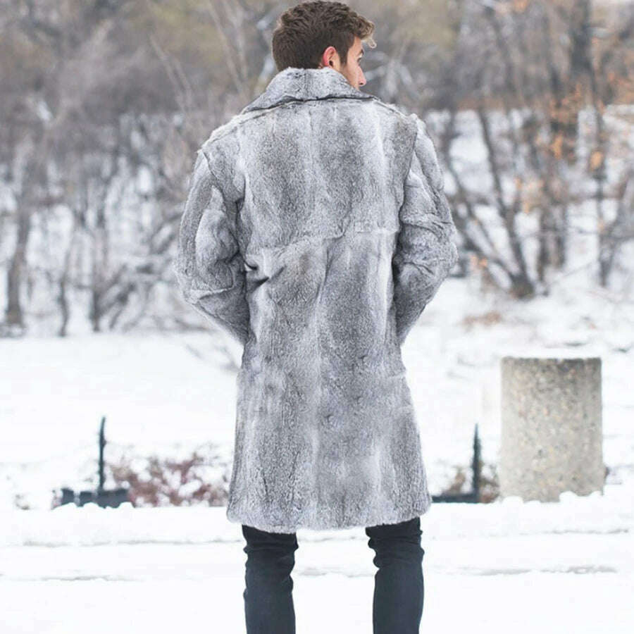 KIMLUD, Real Fur Jacket Men Natural Rabbit Fur Coat New Winter Long Warm Overcoat Turn Down Collar Plus Size Custom, KIMLUD Womens Clothes