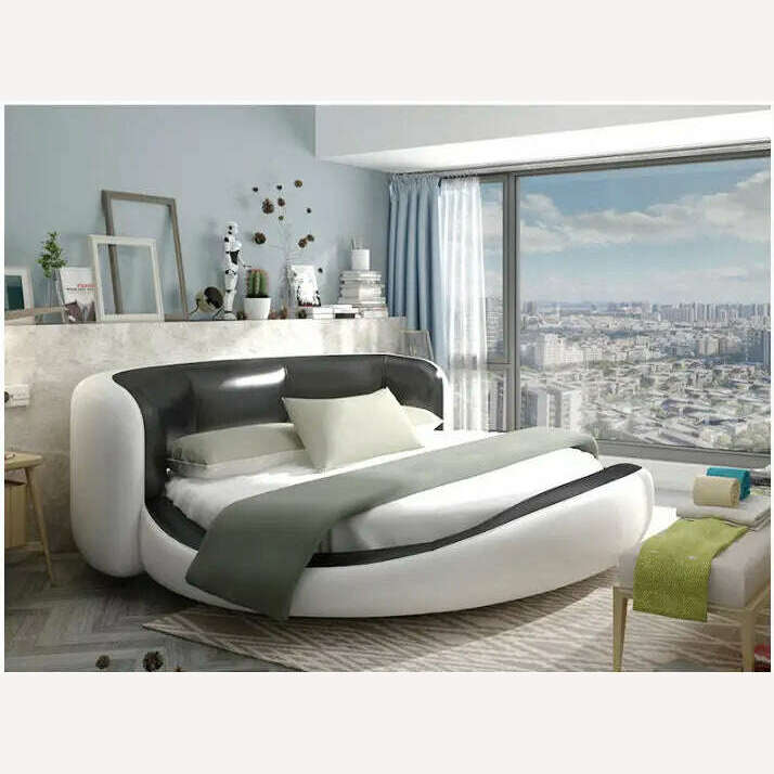 KIMLUD, Real Genuine cow leather bed Soft Beds Bedroom camas lit muebles de dormitorio yatak mobilya quarto unique round bed designer, KIMLUD Womens Clothes