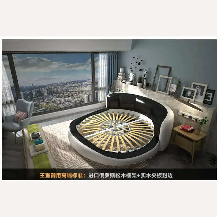 KIMLUD, Real Genuine cow leather bed Soft Beds Bedroom camas lit muebles de dormitorio yatak mobilya quarto unique round bed designer, KIMLUD Womens Clothes