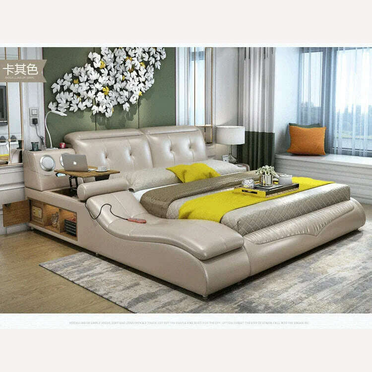 KIMLUD, Real Genuine leather bed frame massage Soft Beds Home Bedroom Furniture camas lit muebles de dormitorio yatak mobilya quarto bet, KIMLUD Womens Clothes