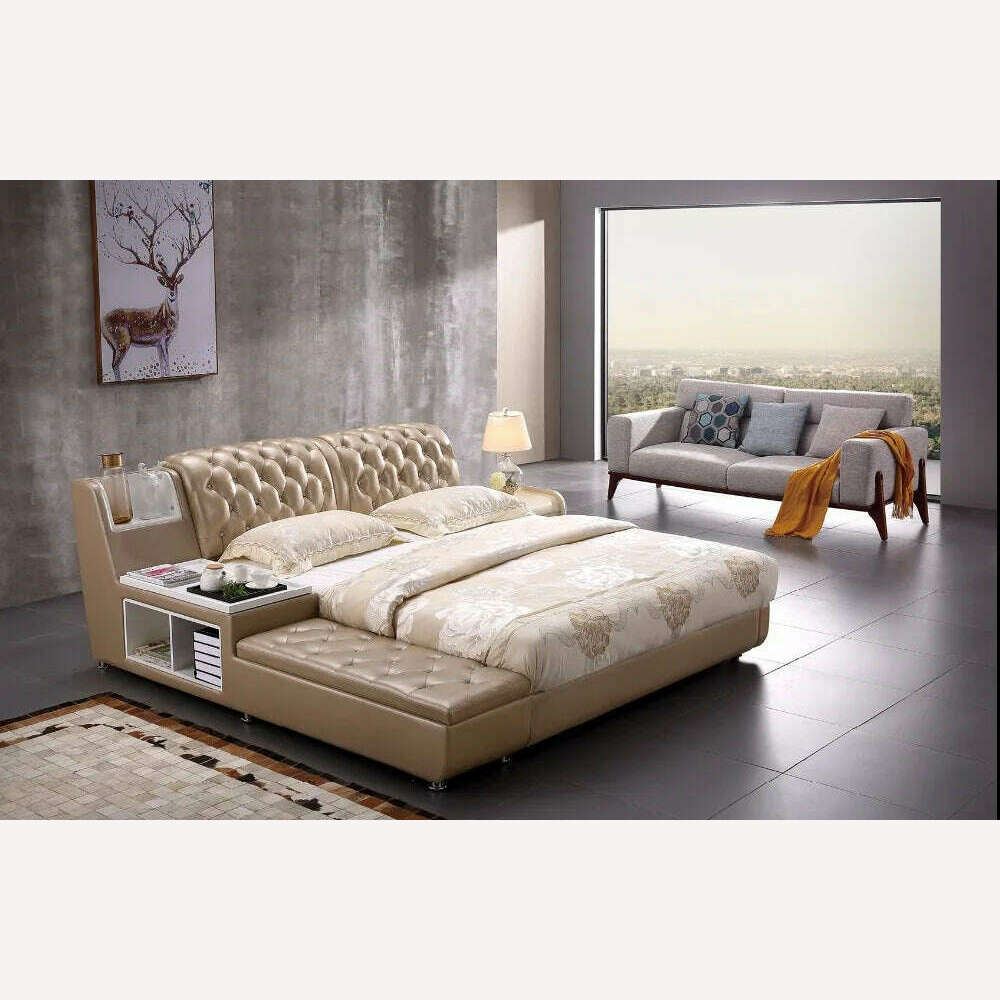 KIMLUD, real Genuine leather bed frame Modern Soft Beds with storage Home Bedroom Furniture cama muebles de dormitorio / camas quarto, KIMLUD Womens Clothes