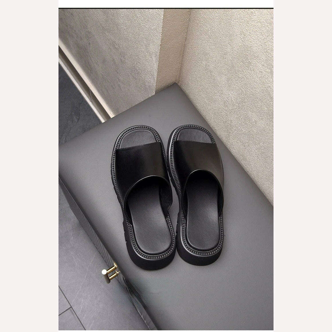 Real Leather Mens Slippers Platform 4cm High Heels Luxury Genuine Leather Quality Brand Handmade Outdoor Business Slippers Shoes - KIMLUD