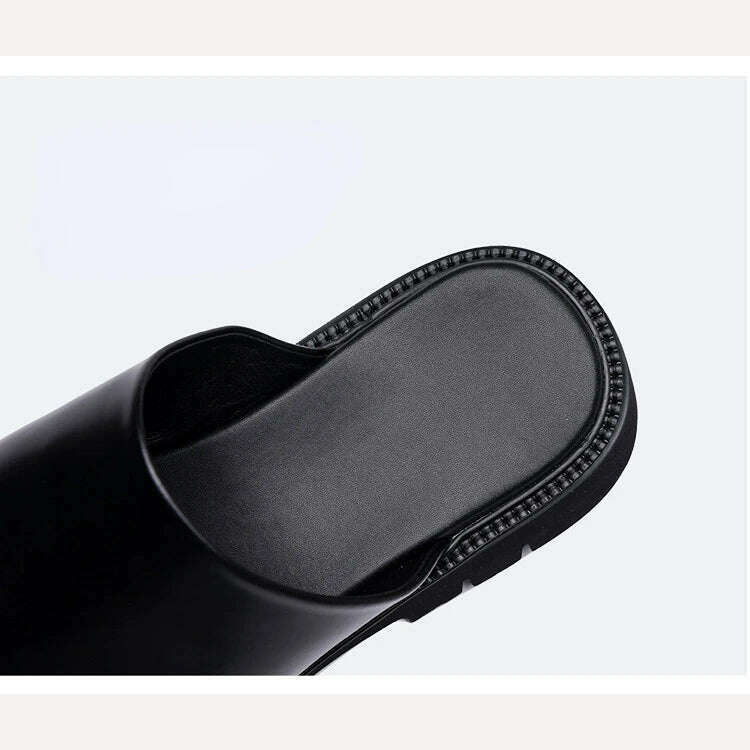 Real Leather Mens Slippers Platform 4cm High Heels Luxury Genuine Leather Quality Brand Handmade Outdoor Business Slippers Shoes - KIMLUD