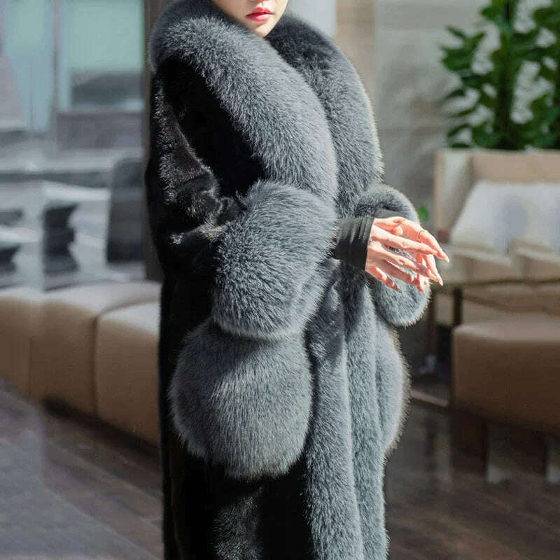 KIMLUD, Real Mink Fur Coats Women New Winter Coat with Fox Fur Collar 4XL Large Size Women s Clothing, Silver gray / M 42-50kg, KIMLUD APPAREL - Womens Clothes