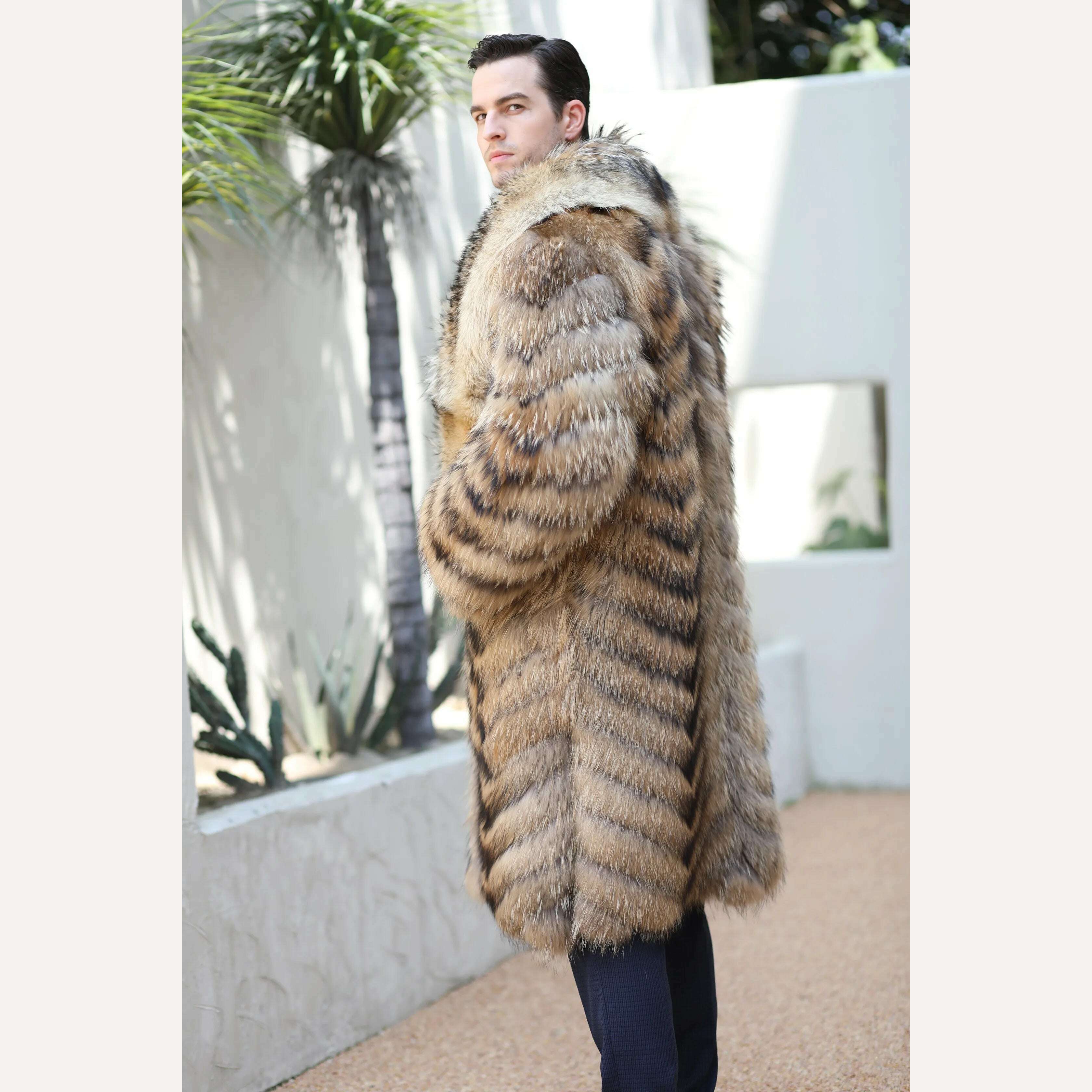 KIMLUD, Real Raccoon Fur Jacket Men Fashion Coat Winter Warm Long Style, KIMLUD Womens Clothes