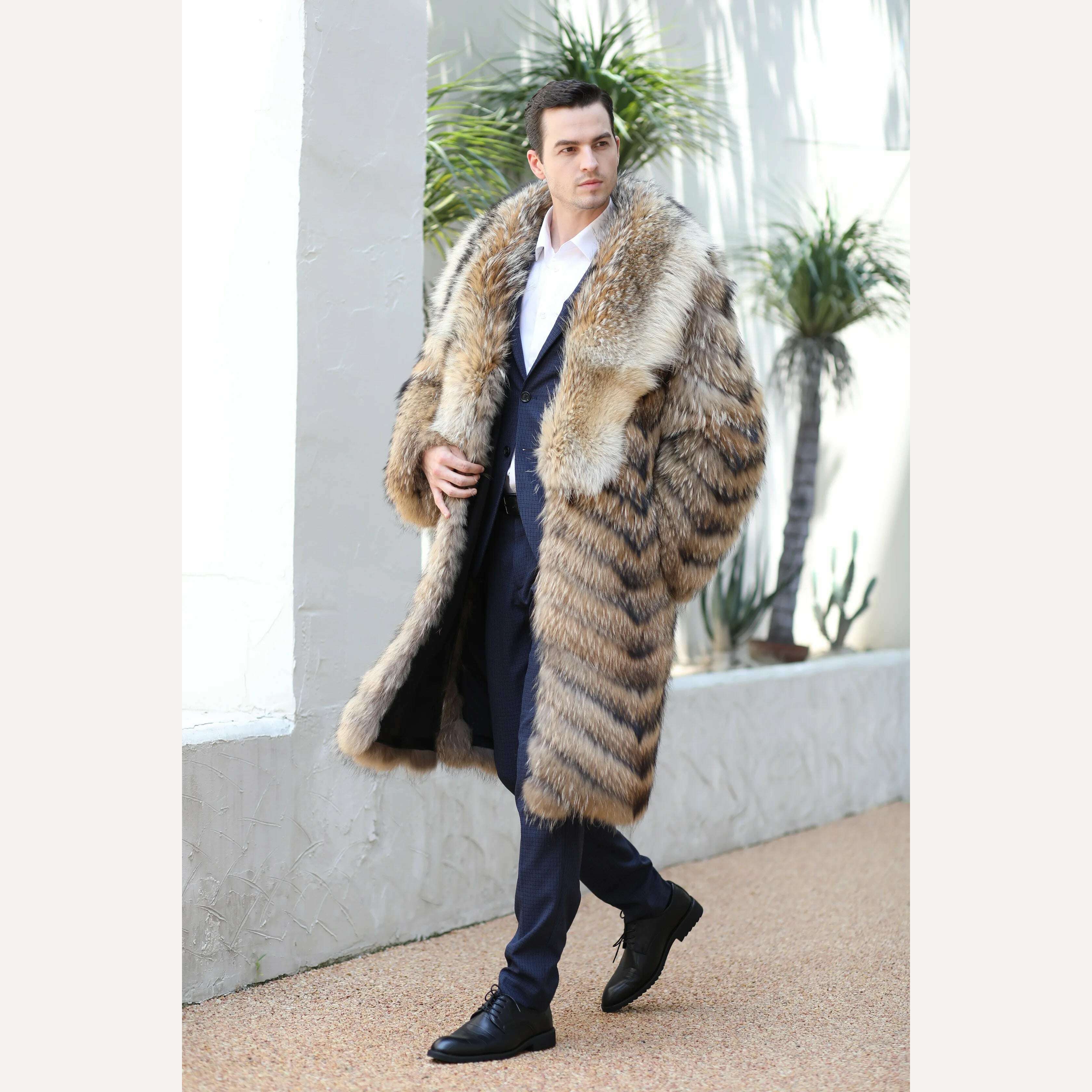 KIMLUD, Real Raccoon Fur Jacket Men Fashion Coat Winter Warm Long Style, KIMLUD Women's Clothes