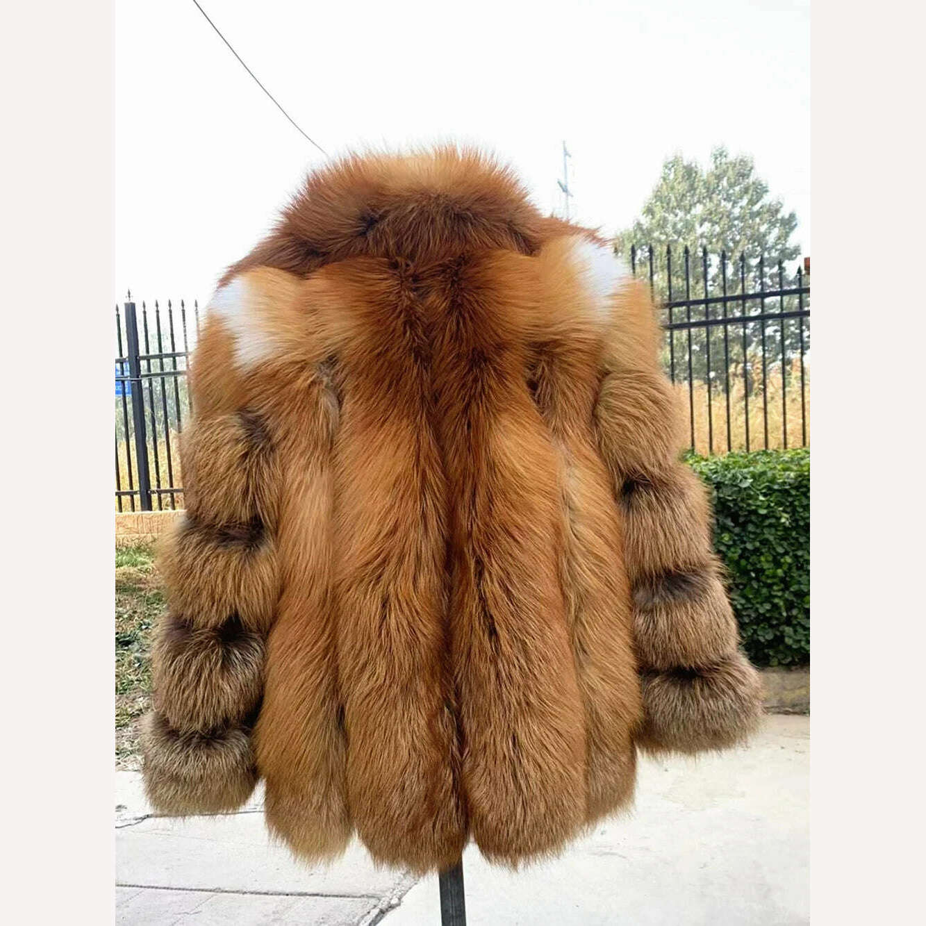 KIMLUD, Real Red Fox Fur Jacket With Hood Women Plus Size Long Sleeves Winter Luxury Female Hooded Fox Fur Coat With Collar, KIMLUD Women's Clothes