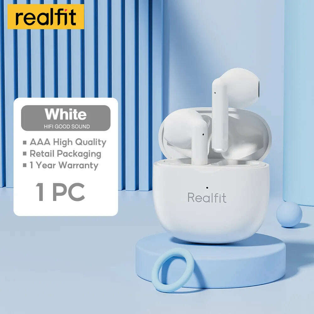 KIMLUD, Realfit F1 Bluetooth Earphone Excellent HIFI Quality TWS Wireless Earbuds Wholesale for Lenovo LP40 GM2 Pro Xiaomi realme, 1 PC White, KIMLUD Womens Clothes