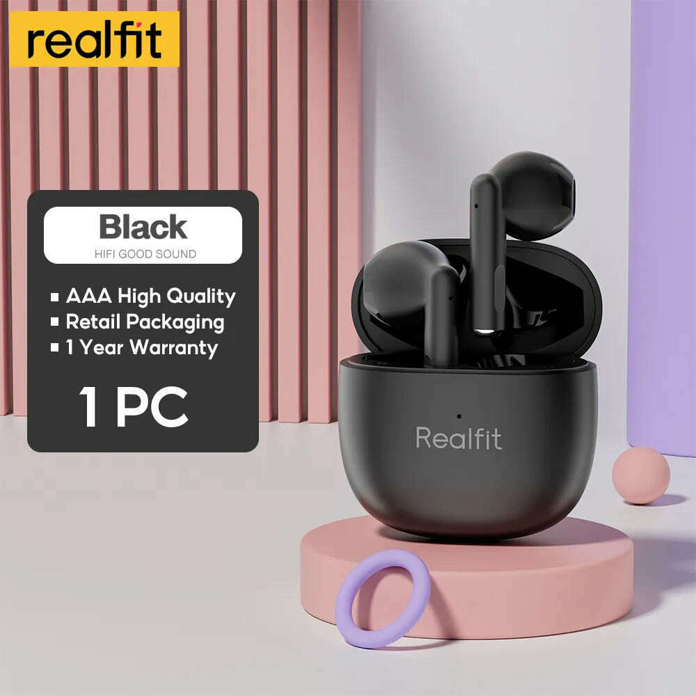 KIMLUD, Realfit F1 Bluetooth Earphone Excellent HIFI Quality TWS Wireless Earbuds Wholesale for Lenovo LP40 GM2 Pro Xiaomi realme, 1 PC Black, KIMLUD Women's Clothes