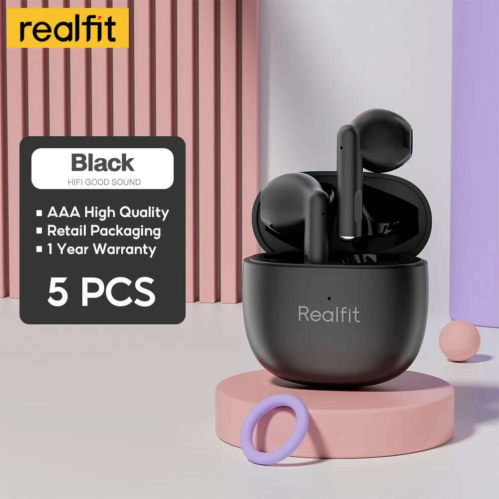 KIMLUD, Realfit F1 Bluetooth Earphone Excellent HIFI Quality TWS Wireless Earbuds Wholesale for Lenovo LP40 GM2 Pro Xiaomi realme, 5 PCS Black, KIMLUD Womens Clothes