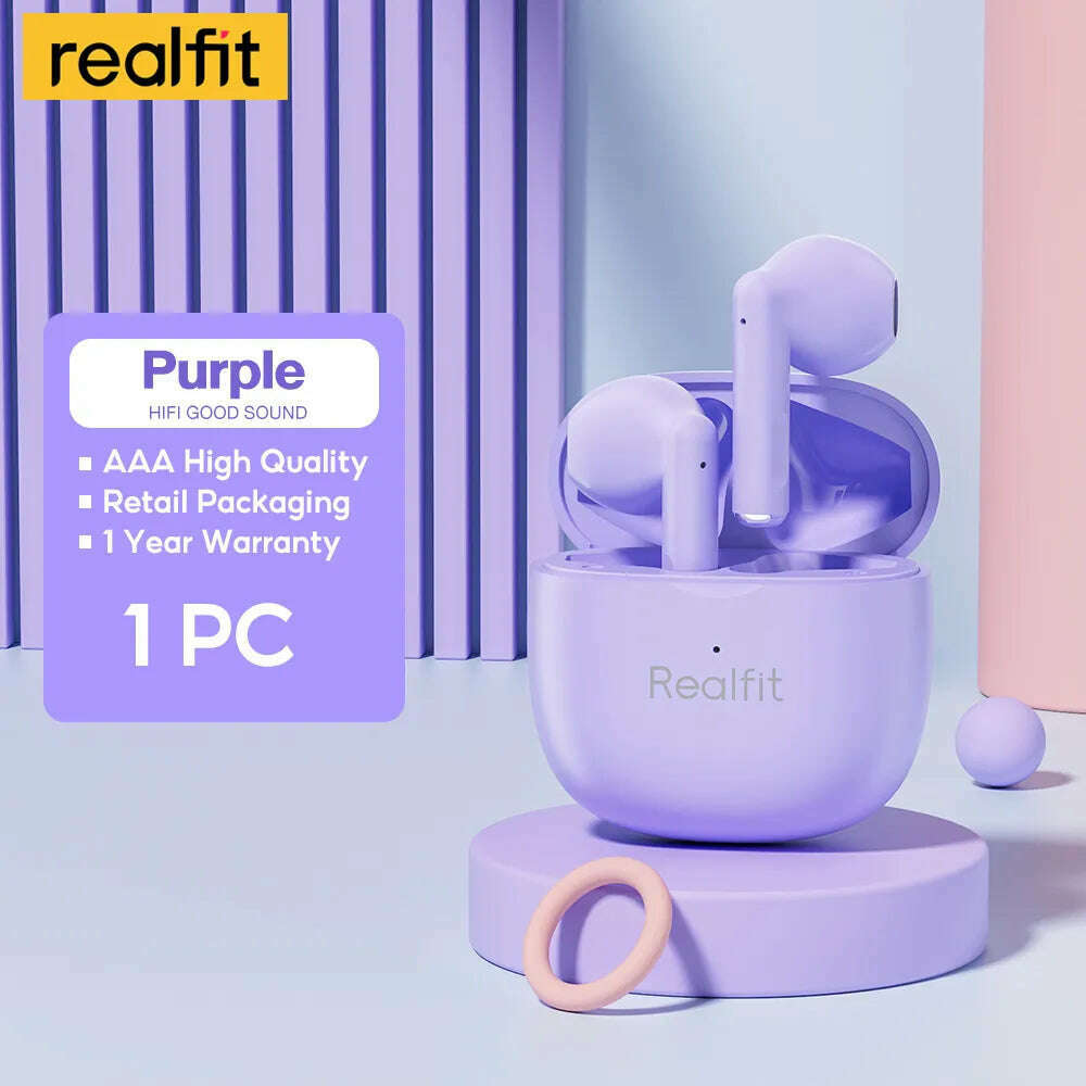 KIMLUD, Realfit F1 Bluetooth Earphone Excellent HIFI Quality TWS Wireless Earbuds Wholesale for Lenovo LP40 GM2 Pro Xiaomi realme, 1 PC Purple, KIMLUD Womens Clothes