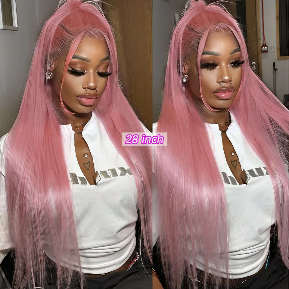 KIMLUD, Rebecca Pink Wig Lace Frontal Human Hair Wigs For Women 13X6x1 Bone Straight Human Hair Pre plucked HD Transparent Lace Wigs, KIMLUD Women's Clothes