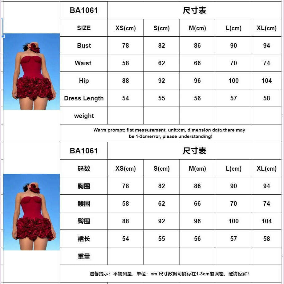 Red Color Women Sexy Strapless Ball Gown Mini Fashion Celebrity Nightclub Party Dress Birthday Cocktail Girls' Outfit - KIMLUD
