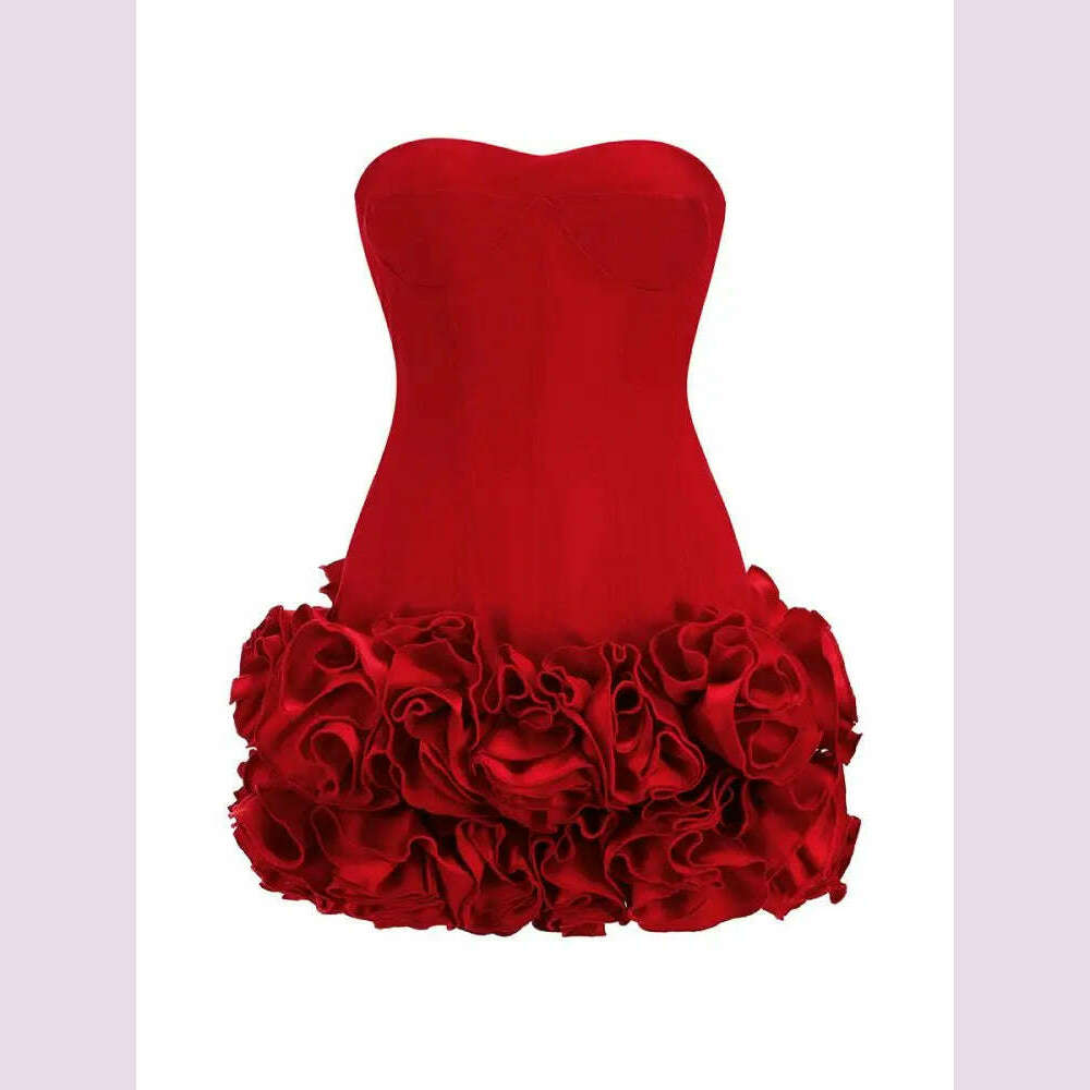 Red Color Women Sexy Strapless Ball Gown Mini Fashion Celebrity Nightclub Party Dress Birthday Cocktail Girls' Outfit - KIMLUD