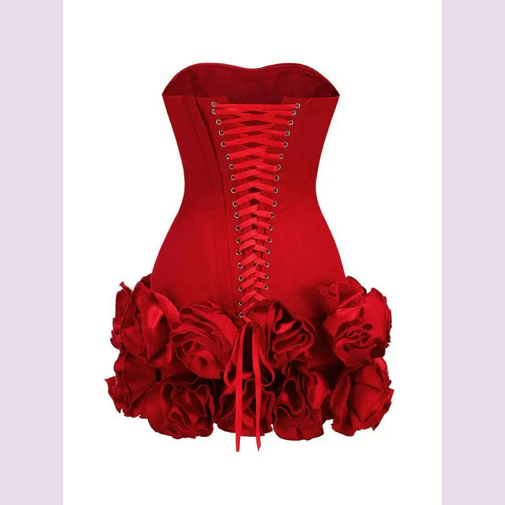 Red Color Women Sexy Strapless Ball Gown Mini Fashion Celebrity Nightclub Party Dress Birthday Cocktail Girls' Outfit - KIMLUD