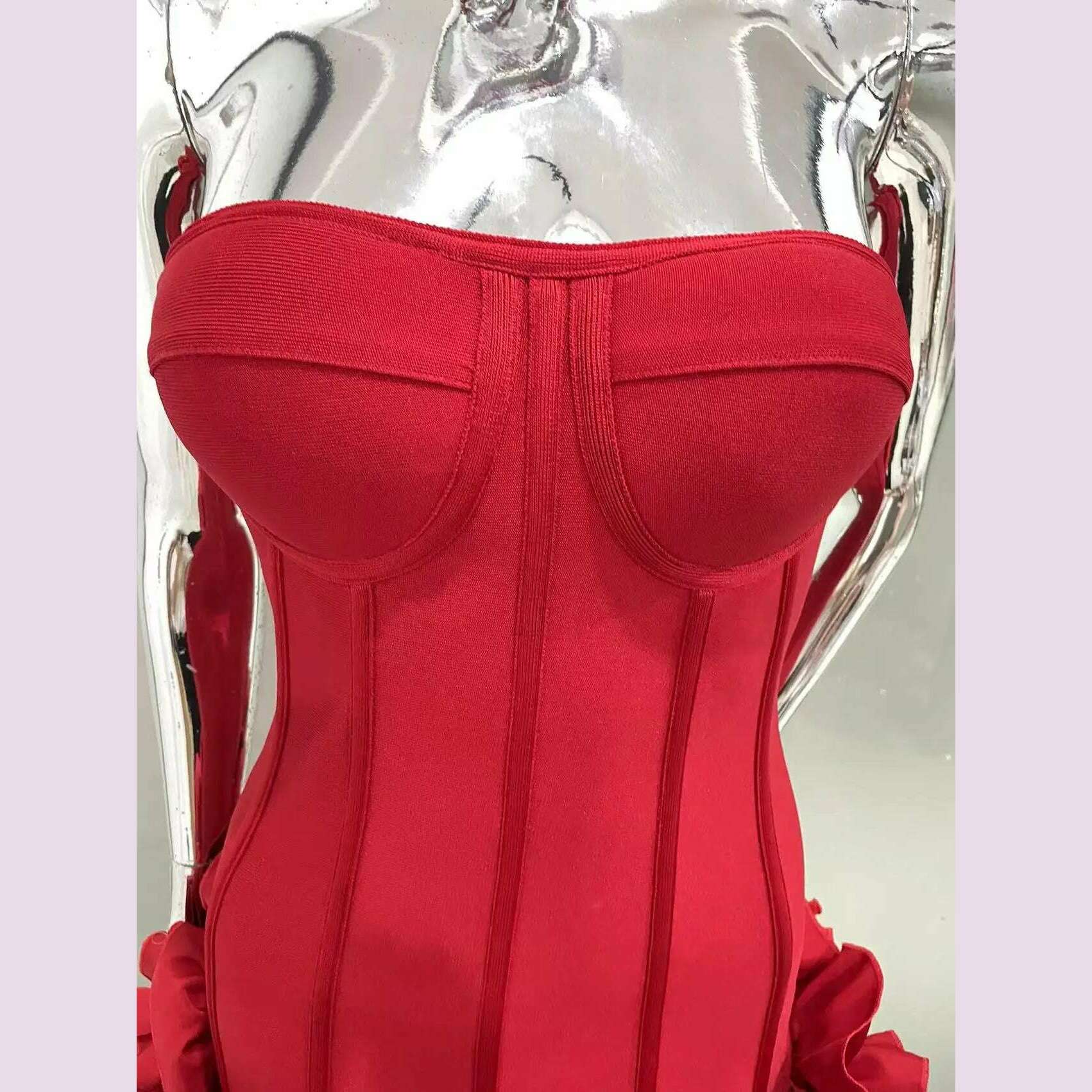 Red Color Women Sexy Strapless Ball Gown Mini Fashion Celebrity Nightclub Party Dress Birthday Cocktail Girls' Outfit - KIMLUD