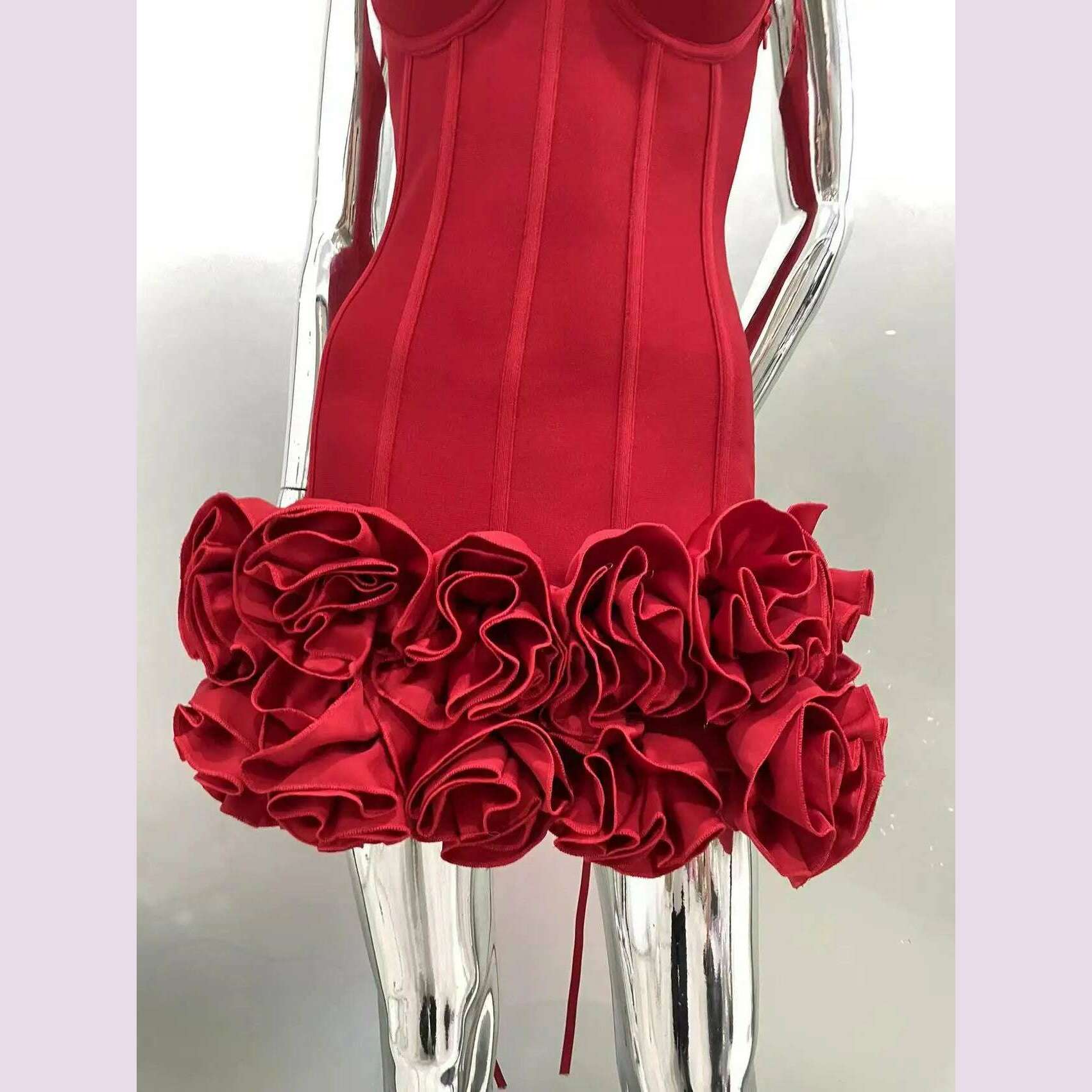 Red Color Women Sexy Strapless Ball Gown Mini Fashion Celebrity Nightclub Party Dress Birthday Cocktail Girls' Outfit - KIMLUD