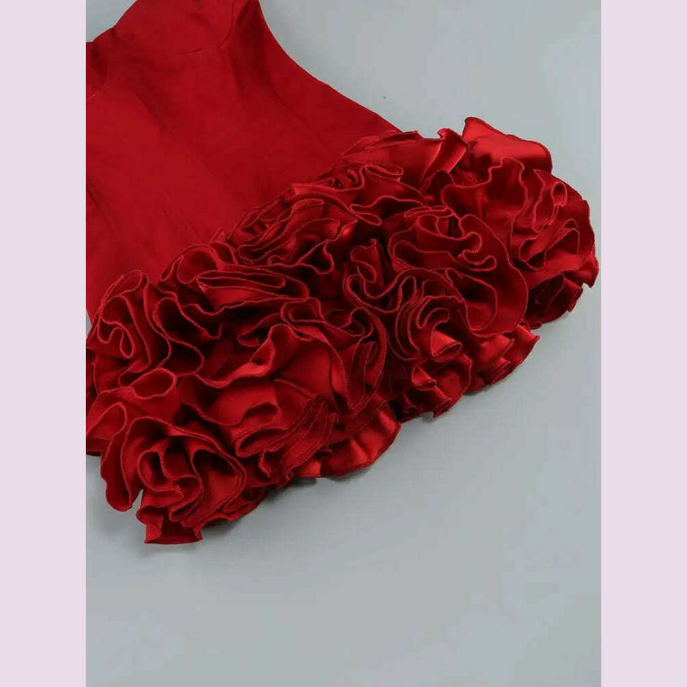 Red Color Women Sexy Strapless Ball Gown Mini Fashion Celebrity Nightclub Party Dress Birthday Cocktail Girls' Outfit - KIMLUD