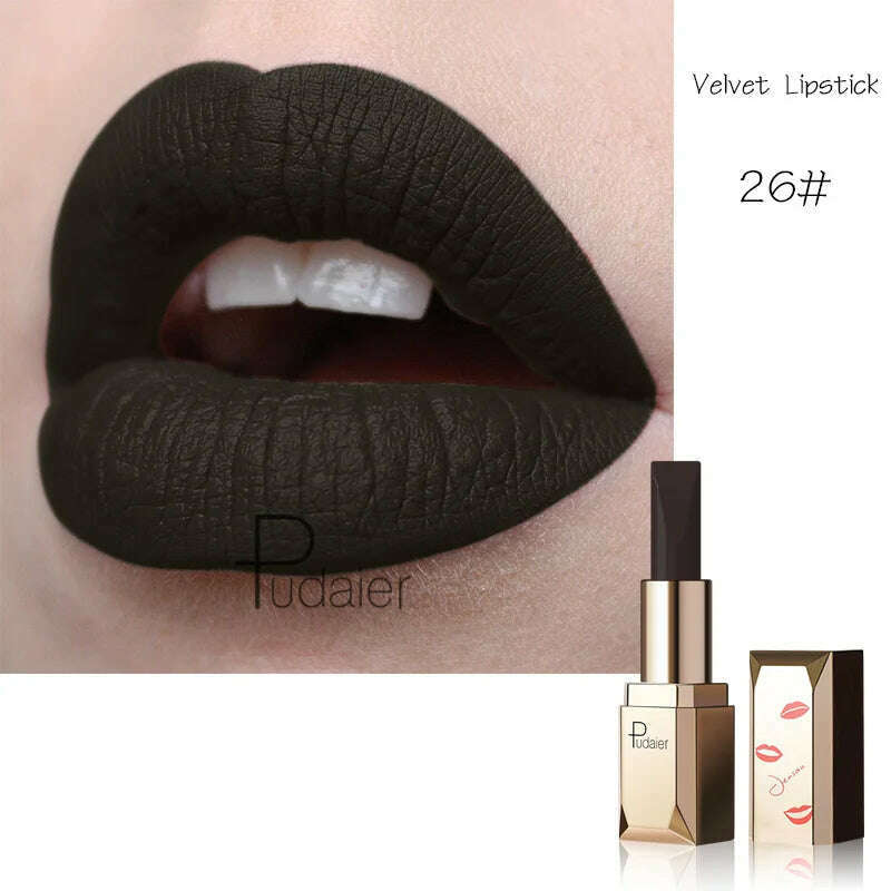 KIMLUD, Red Matte Lipstick Waterproof Lip Makeup 26 Colors Long Lasting Moisturizer Lip Tint Nude Pink Black Velvet Nude Matte Lipsticks, 26, KIMLUD Womens Clothes