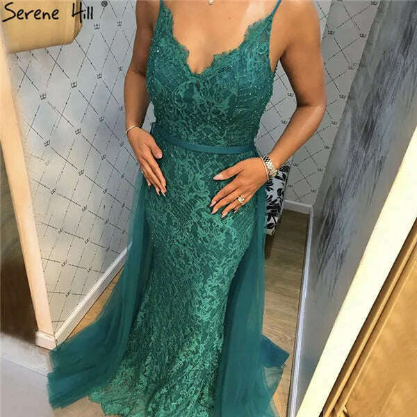 KIMLUD, Red Sling Lace Beading Mermaid Prom Dresses 2023 Sexy Sleeveless V-Neck Tulle Prom Gowns Serene Hill BLA70064, green / 10, KIMLUD Womens Clothes