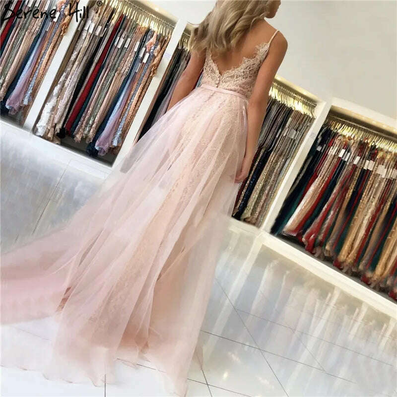 KIMLUD, Red Sling Lace Beading Mermaid Prom Dresses 2023 Sexy Sleeveless V-Neck Tulle Prom Gowns Serene Hill BLA70064, KIMLUD Women's Clothes