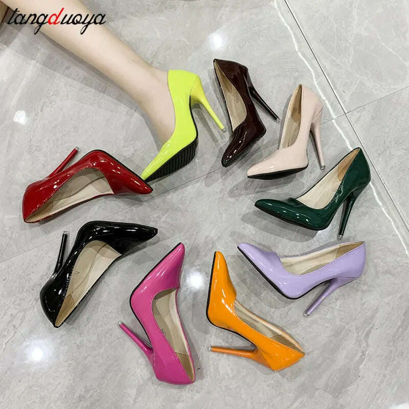 KIMLUD, Red yellow pink High Heels Women Shoes Red Sole Stiletto High Heels Sexy Pointed Toe 12cm Pumps Wedding Dress Shoes Nightclub, KIMLUD Womens Clothes