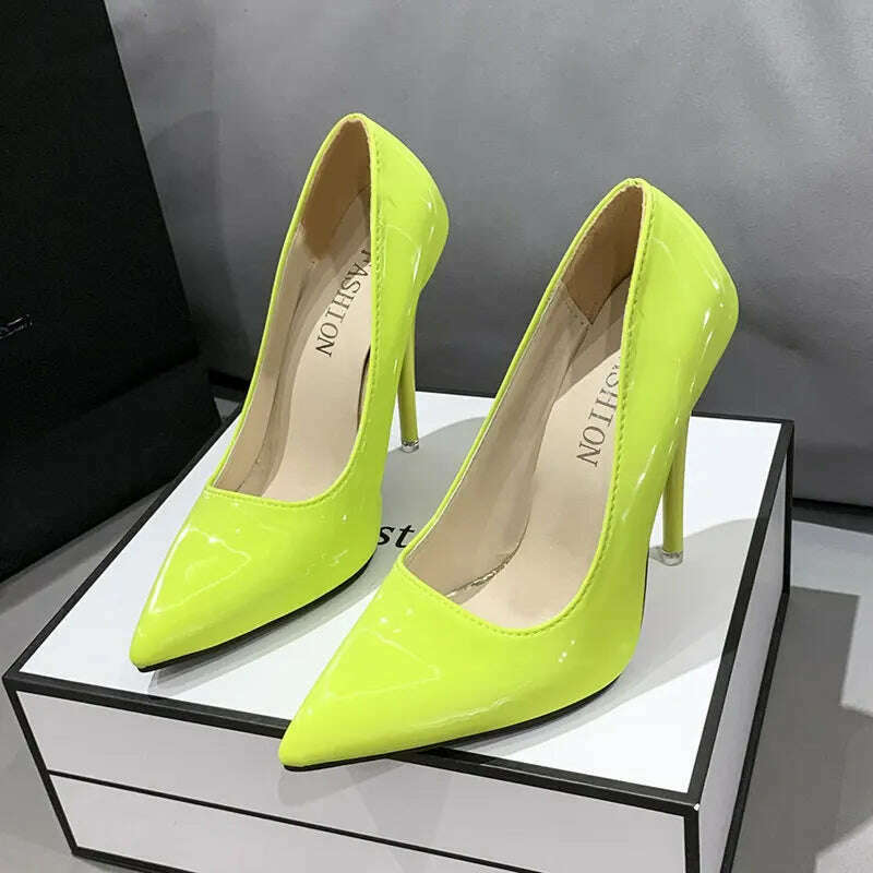 KIMLUD, Red yellow pink High Heels Women Shoes Red Sole Stiletto High Heels Sexy Pointed Toe 12cm Pumps Wedding Dress Shoes Nightclub, KIMLUD Womens Clothes