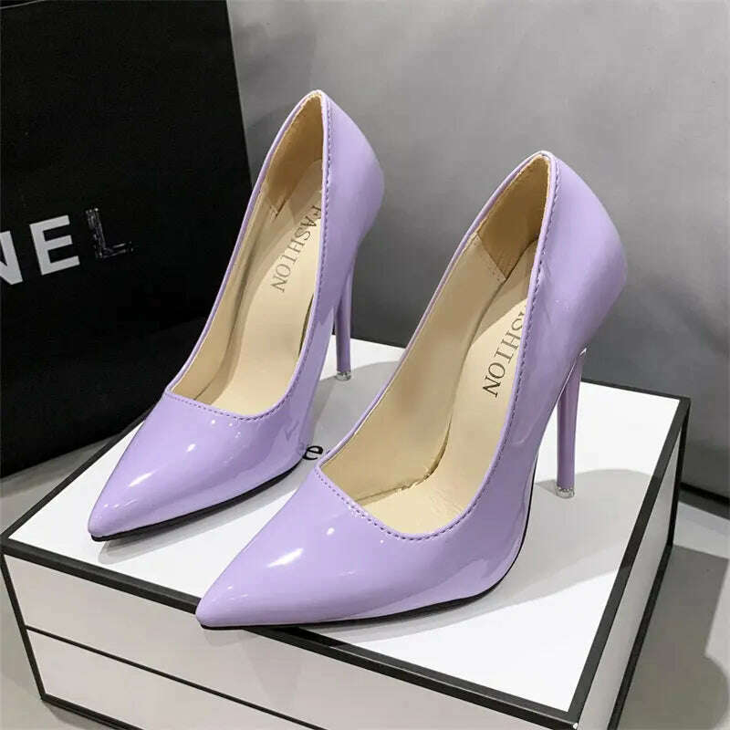 KIMLUD, Red yellow pink High Heels Women Shoes Red Sole Stiletto High Heels Sexy Pointed Toe 12cm Pumps Wedding Dress Shoes Nightclub, KIMLUD Women's Clothes