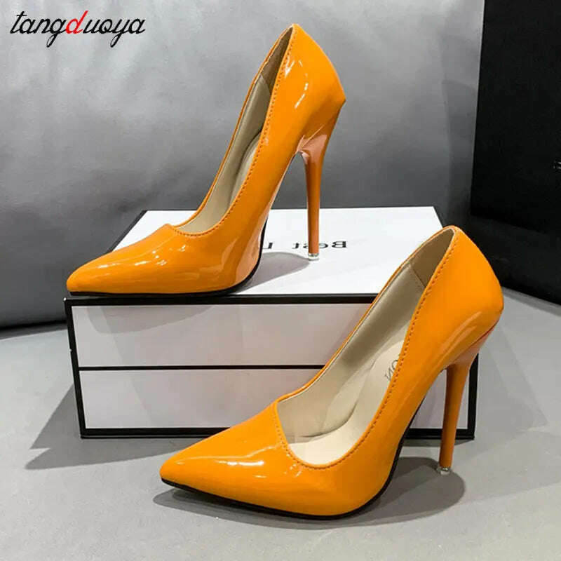 KIMLUD, Red yellow pink High Heels Women Shoes Red Sole Stiletto High Heels Sexy Pointed Toe 12cm Pumps Wedding Dress Shoes Nightclub, KIMLUD Womens Clothes