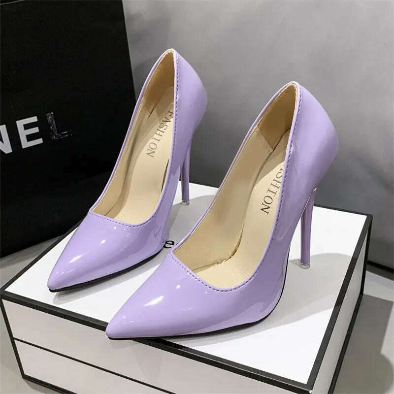 KIMLUD, Red yellow pink High Heels Women Shoes Red Sole Stiletto High Heels Sexy Pointed Toe 12cm Pumps Wedding Dress Shoes Nightclub, purple / 5, KIMLUD Women's Clothes