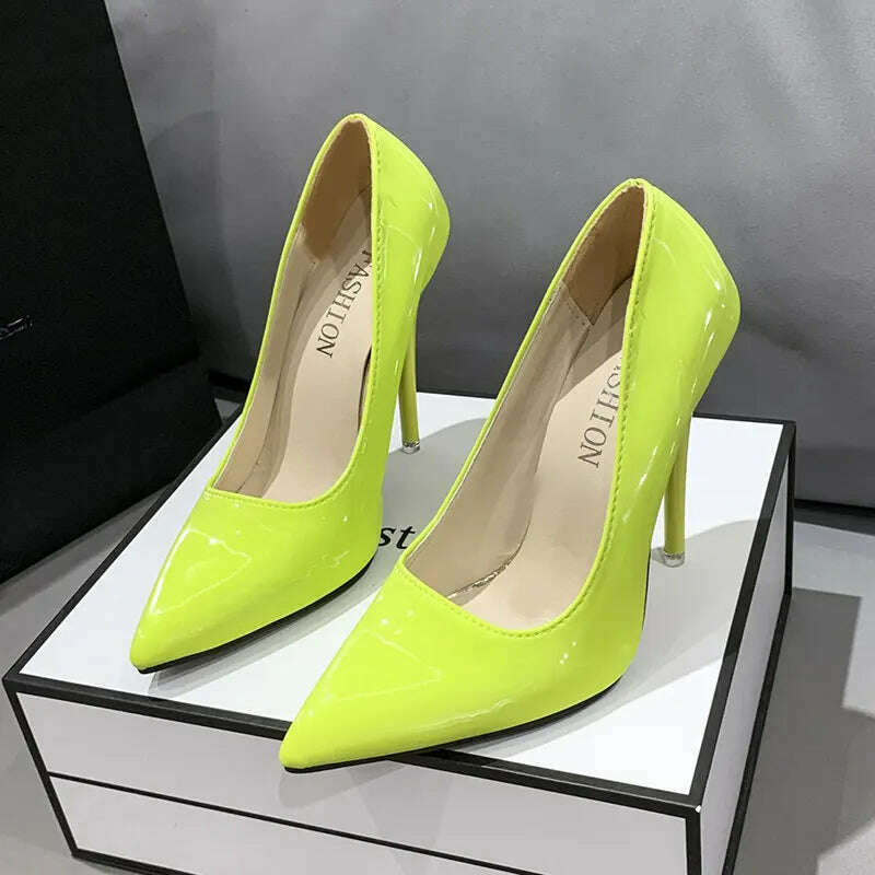KIMLUD, Red yellow pink High Heels Women Shoes Red Sole Stiletto High Heels Sexy Pointed Toe 12cm Pumps Wedding Dress Shoes Nightclub, yellow / 5, KIMLUD Women's Clothes