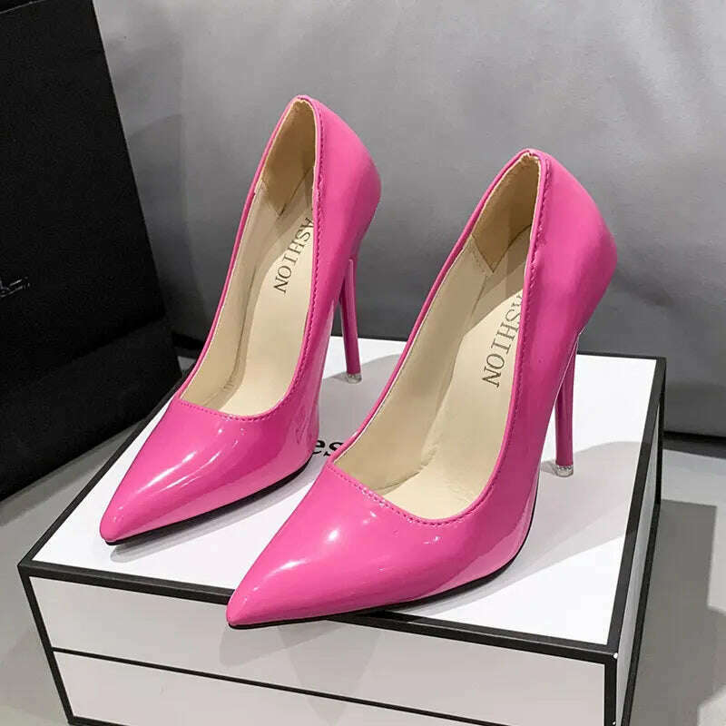 KIMLUD, Red yellow pink High Heels Women Shoes Red Sole Stiletto High Heels Sexy Pointed Toe 12cm Pumps Wedding Dress Shoes Nightclub, Bright Pink / 9, KIMLUD Women's Clothes