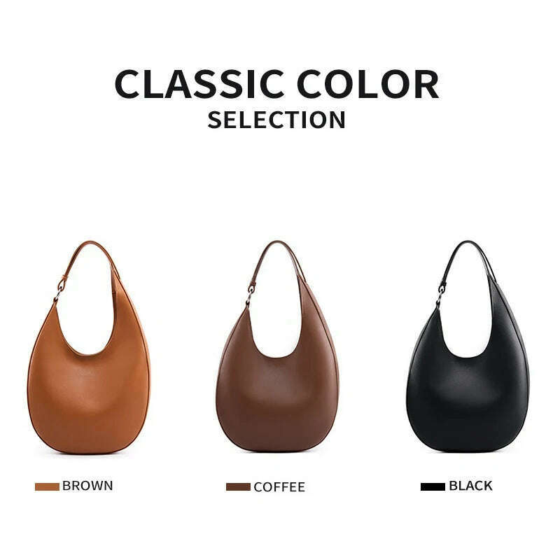 KIMLUD, Retro 2024 New Luxury Designer Genuine Leather Women's Handbag, High Quality Versatile Casual Ladies Shoulder Underarm Moon Bag, KIMLUD Womens Clothes