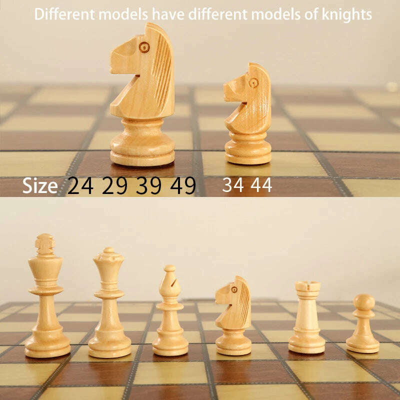 Retro 4 Queens Wooden Chess Set Wooden Chess Pieces Foldable 24/29/34/39 Wooden Chessboard Chess Table Board Game - KIMLUD