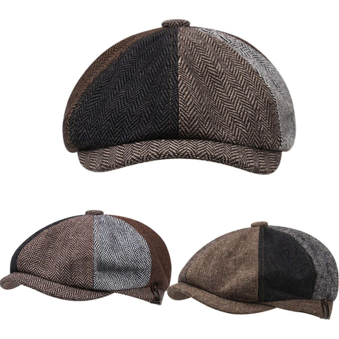 KIMLUD, Retro Berets Newsboy Caps Men Fashion Herringbone Stitching Flat Cap Autumn Winter Men Woman Vintage Painter Octagonal Hats, KIMLUD Womens Clothes