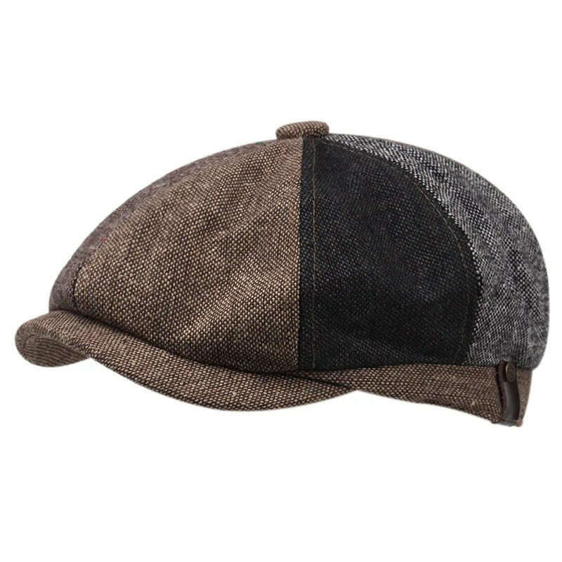 KIMLUD, Retro Berets Newsboy Caps Men Fashion Herringbone Stitching Flat Cap Autumn Winter Men Woman Vintage Painter Octagonal Hats, KIMLUD Womens Clothes