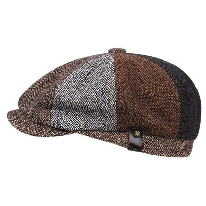 KIMLUD, Retro Berets Newsboy Caps Men Fashion Herringbone Stitching Flat Cap Autumn Winter Men Woman Vintage Painter Octagonal Hats, KIMLUD Womens Clothes