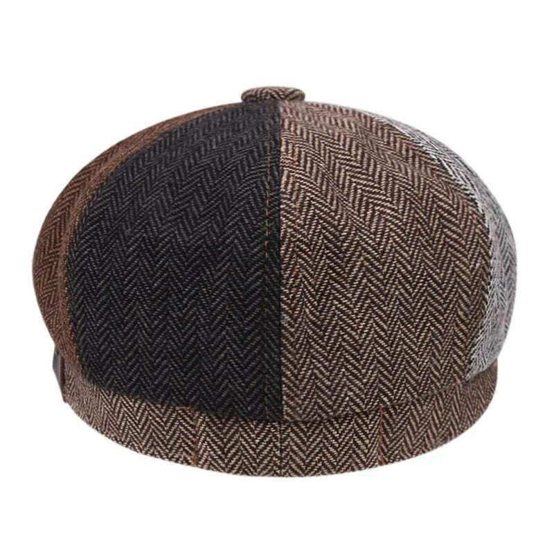 KIMLUD, Retro Berets Newsboy Caps Men Fashion Herringbone Stitching Flat Cap Autumn Winter Men Woman Vintage Painter Octagonal Hats, KIMLUD Womens Clothes