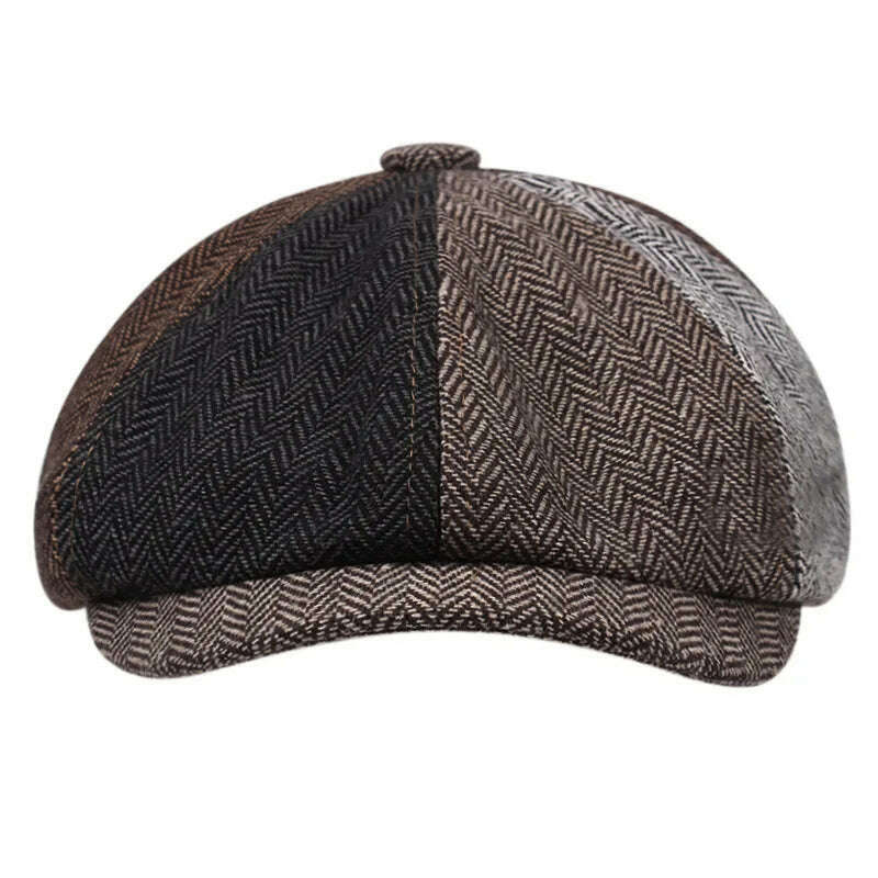 KIMLUD, Retro Berets Newsboy Caps Men Fashion Herringbone Stitching Flat Cap Autumn Winter Men Woman Vintage Painter Octagonal Hats, KIMLUD Womens Clothes