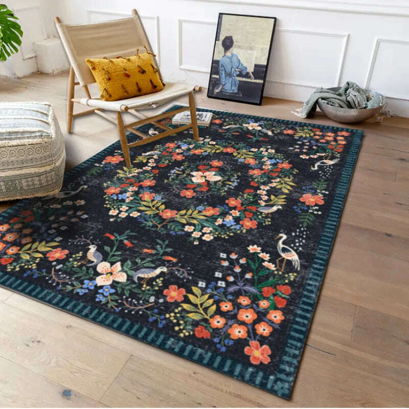 KIMLUD, Retro Bohemian Carpet Living Room Sofa Large Home Decor Soft Rug Bedroom Study Luxury Classical Garden Polyester Home Floor Mats, KIMLUD Womens Clothes