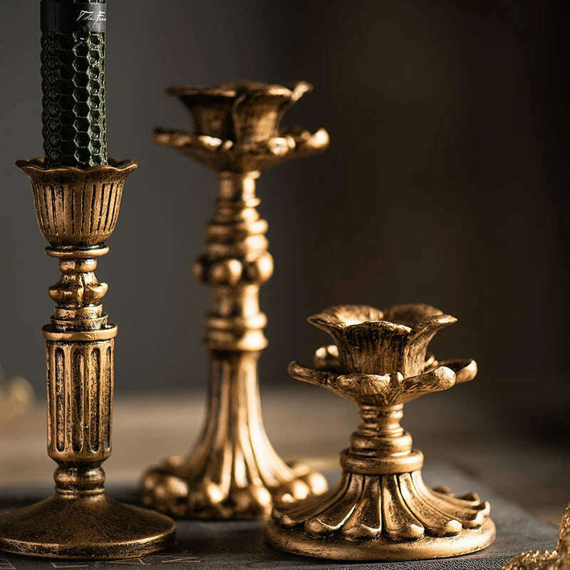 KIMLUD, Retro Candlestick Resin Candle Holder Sconce Nostalgic Antique French Candle Stick Rack Accessories Home Decor Photography Props, KIMLUD Womens Clothes