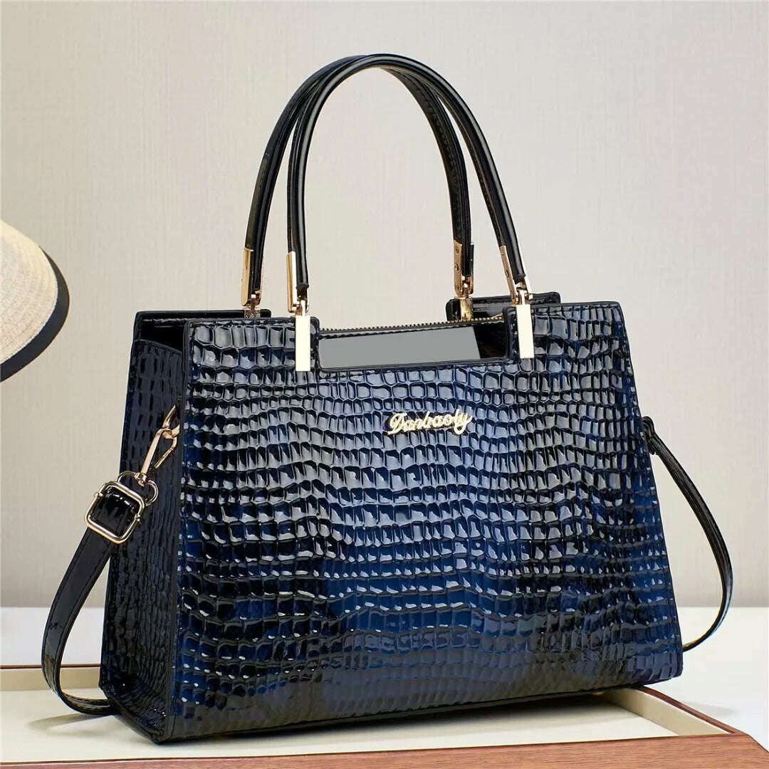 KIMLUD, Retro Crocodile Pattern Light Luxury Shoulder Bags Women's 2023 Fashion Handbag Texture PU Commuting Crossbody Bag New Versatile, Blue, KIMLUD Womens Clothes