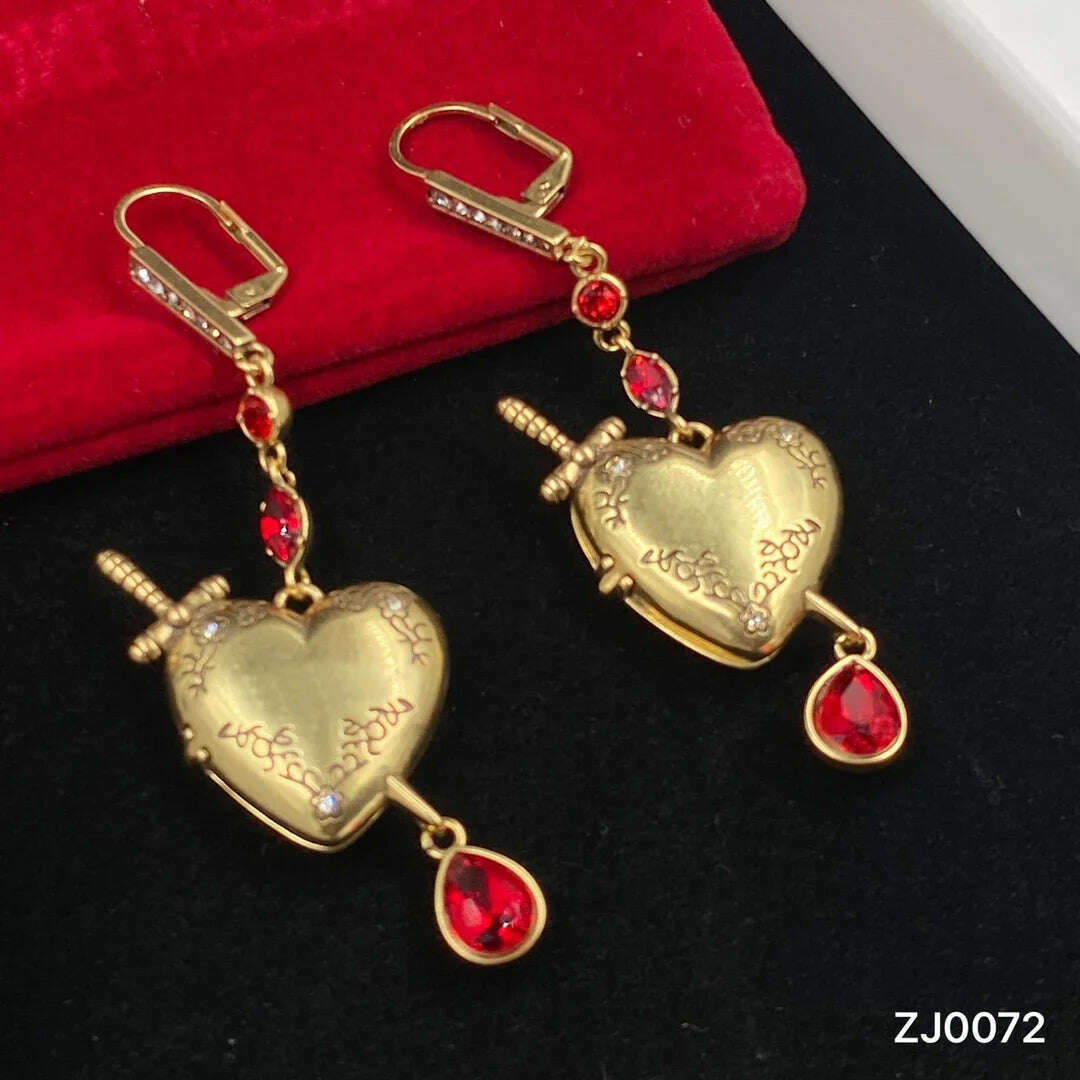 KIMLUD, Retro Earrings for Women Vintage Sword Heart Shaped Earrings Luxury Designer Jewelry Accessories Gift for Women Free Shipping, KIMLUD Women's Clothes