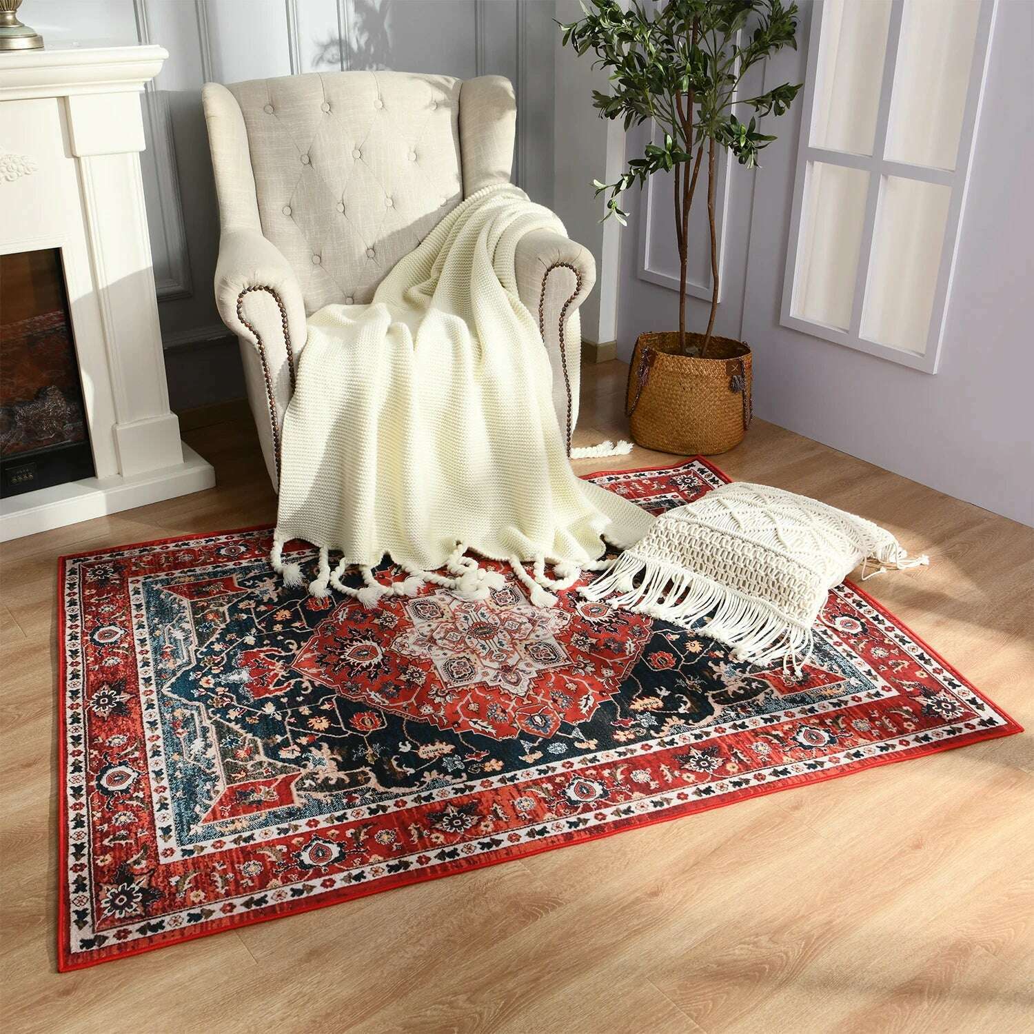 Retro Ethnic Carpets Turkish Persian Rug for Living Room Bedside Bedroom Vintage Floor Mat Entrance Doormat Carpet Large Rug - KIMLUD