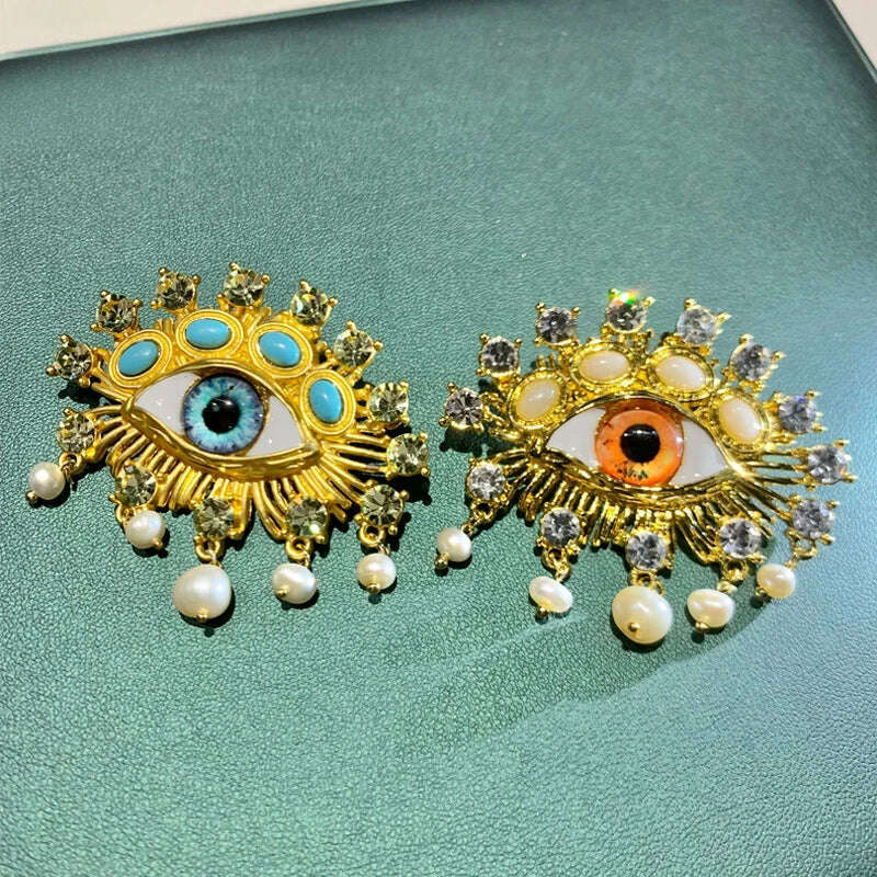 KIMLUD, Retro Eye Earrings Ring Brooches Women's French Vintage Jewelry Sets, KIMLUD Womens Clothes