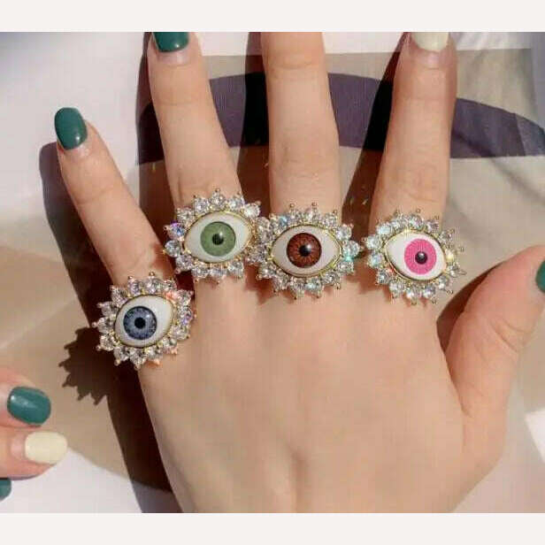 KIMLUD, Retro Eye Earrings Ring Brooches Women's French Vintage Jewelry Sets, 4pcs rings, KIMLUD Womens Clothes