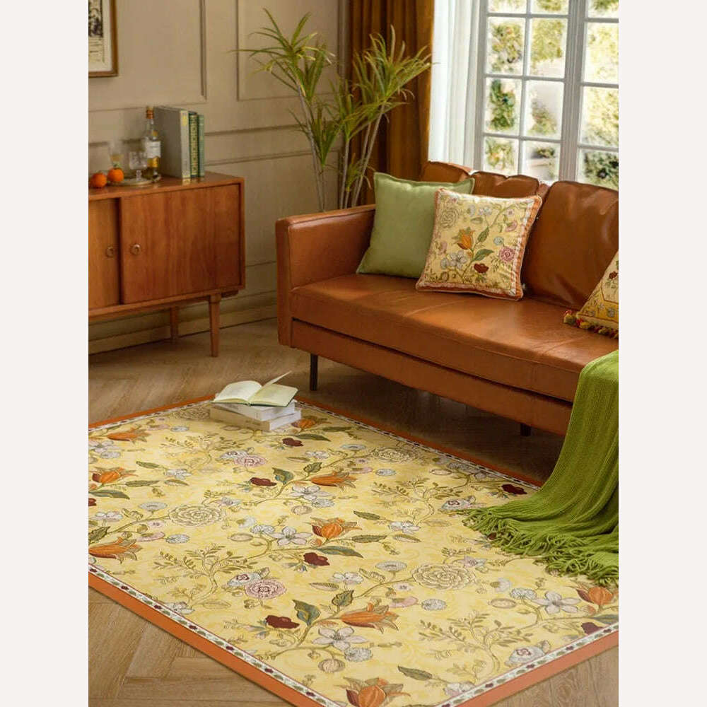 KIMLUD, Retro Living Room Waterproof Carpet Floral Pattern Kitchen PVC Carpet Anti-scratch Stain-resistant Cuttable Balcony Rug Alfombra, KIMLUD Womens Clothes